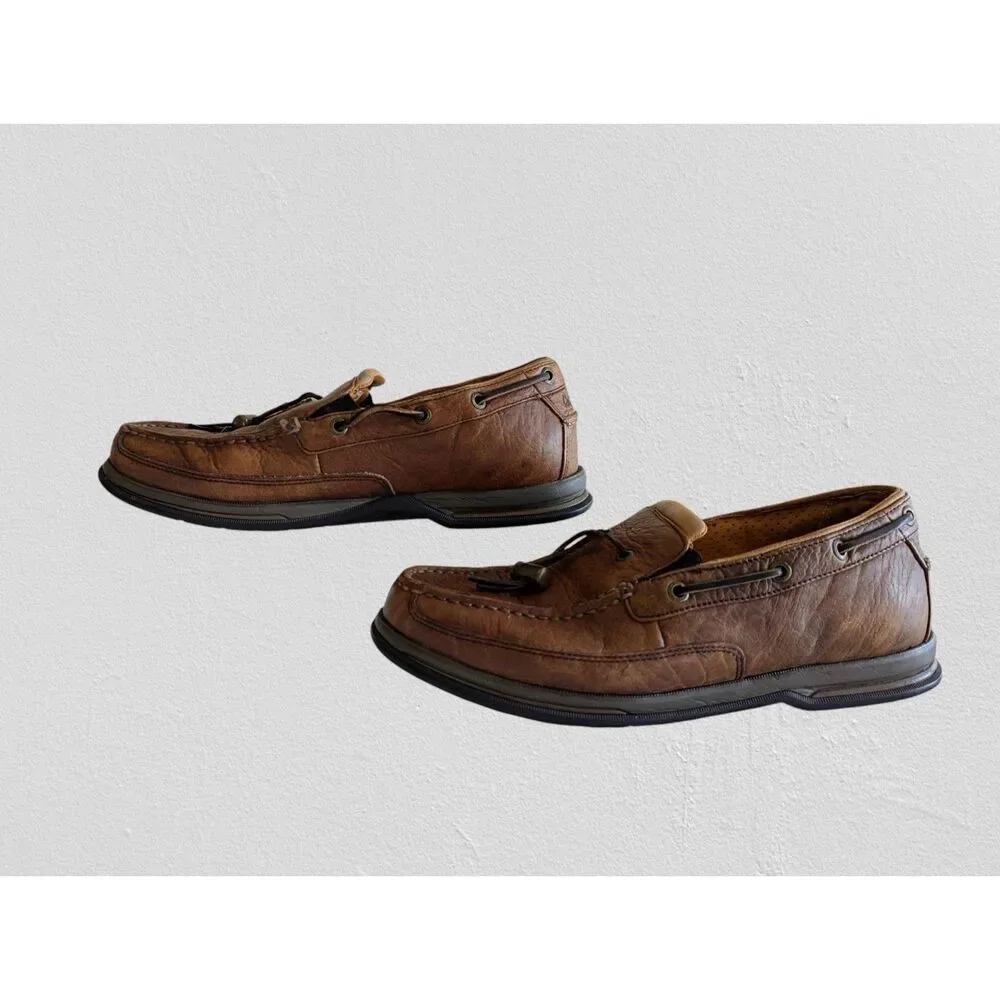 Vtg Cabela's Brown Leather Tassle Boat Slip On 82-4789 Shoes Sz 10EE
